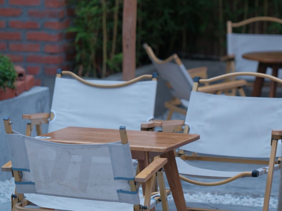 Outdoor patio furniture on a paved surface